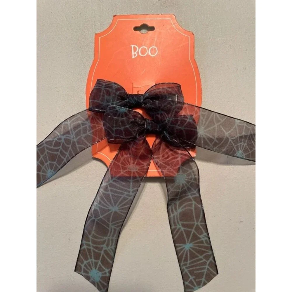 Halloween Green Black lace web 2pc hair clips